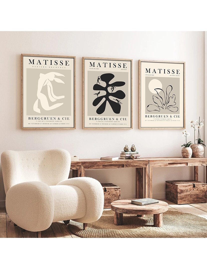 Conjunto 3 Quadros MDF Emoldurados Matisse Botanical