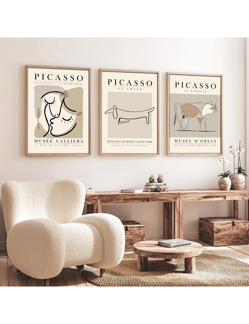 Conjunto 3 Quadros MDF Emoldurados Picasso Animals