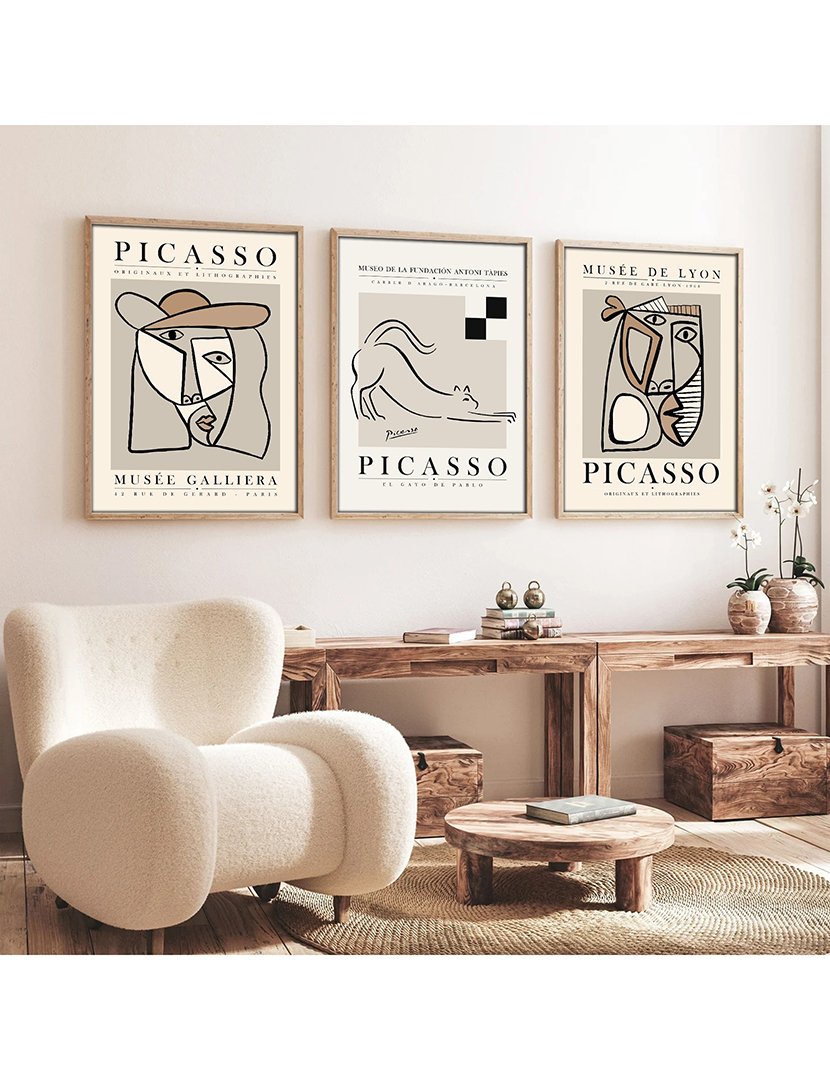 Conjunto 3 Quadros MDF Emoldurados Picasso Faces