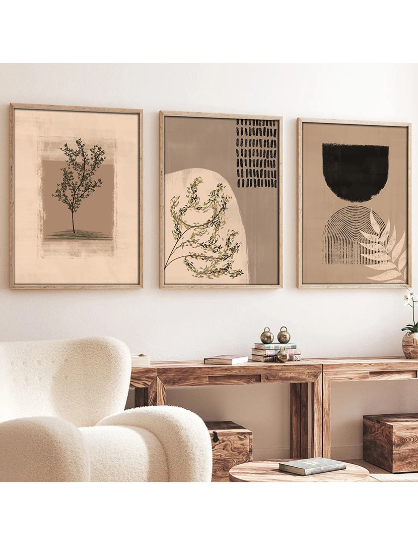 Conjunto 3 Quadros MDF Emoldurados Mocca Leaves