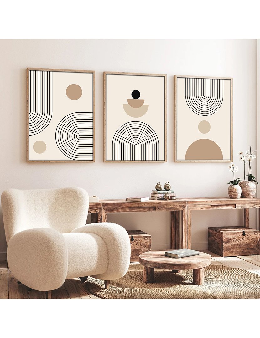 Conjunto 3 Quadros MDF Emoldurados Nude Mid Century