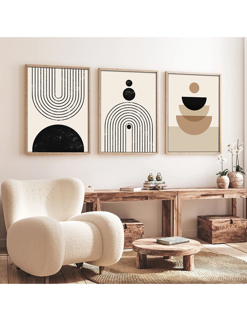 Conjunto 3 Quadros MDF Emoldurados Black Mid Century