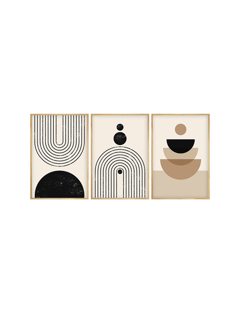 Conjunto 3 Quadros MDF Emoldurados Black Mid Century