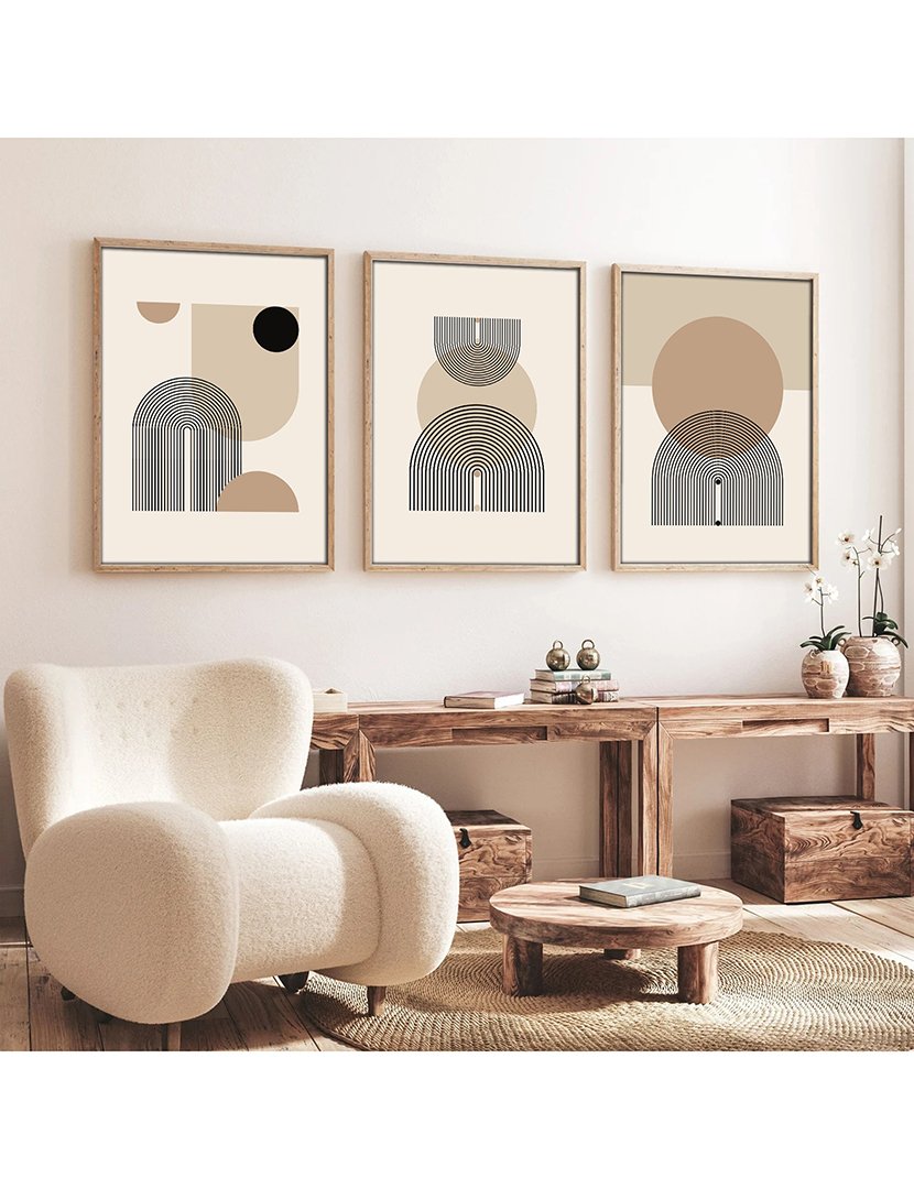 Conjunto 3 Quadros MDF Emoldurados Pastel Mid Century