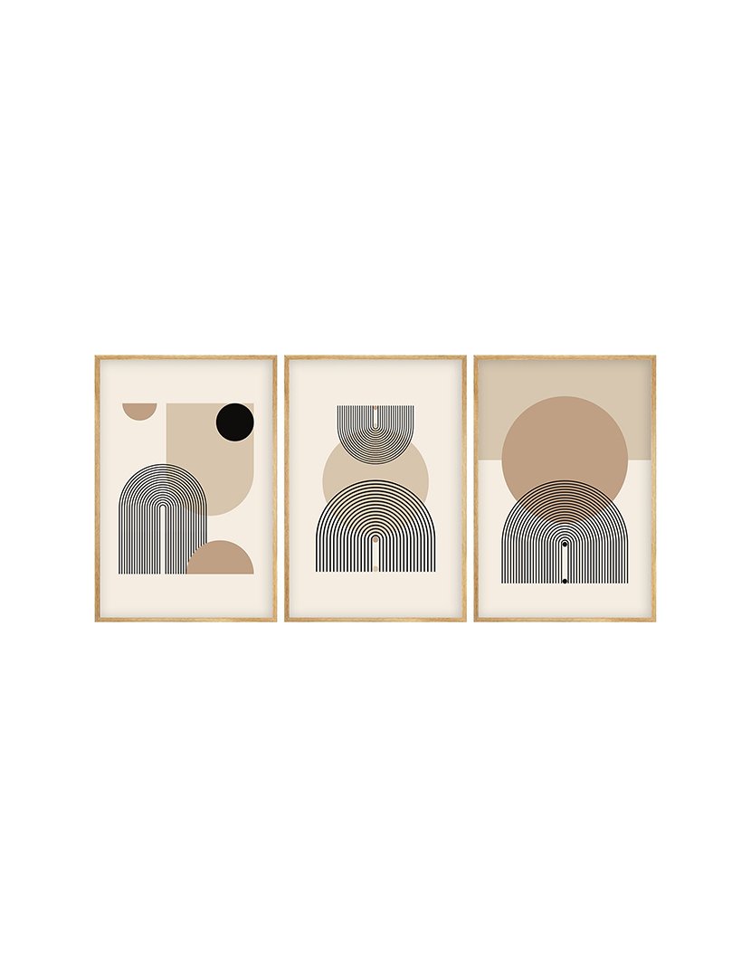 Conjunto 3 Quadros MDF Emoldurados Pastel Mid Century