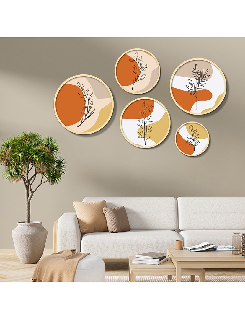 Conjunto 5 Quadros MDF Emoldurados Earth Leaves