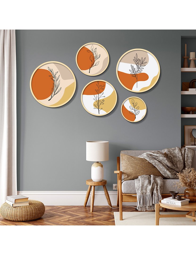 Conjunto 5 Quadros MDF Emoldurados Earth Leaves