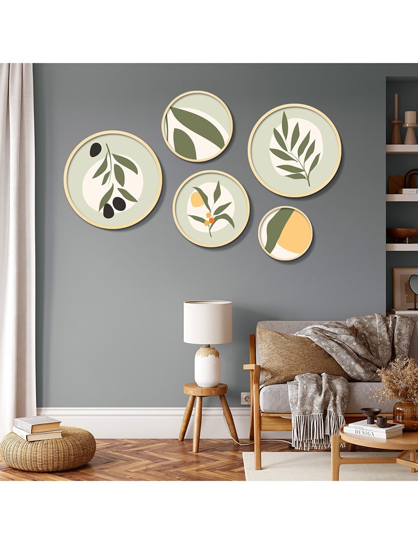 Conjunto 5 Quadros MDF Emoldurados Olive