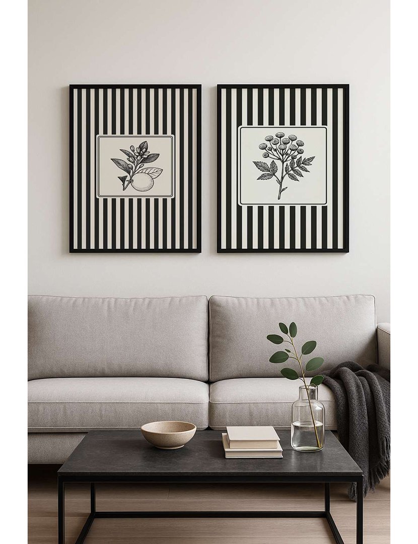 Conjunto 2 Quadros MDF Emoldurados Black&White Flowers