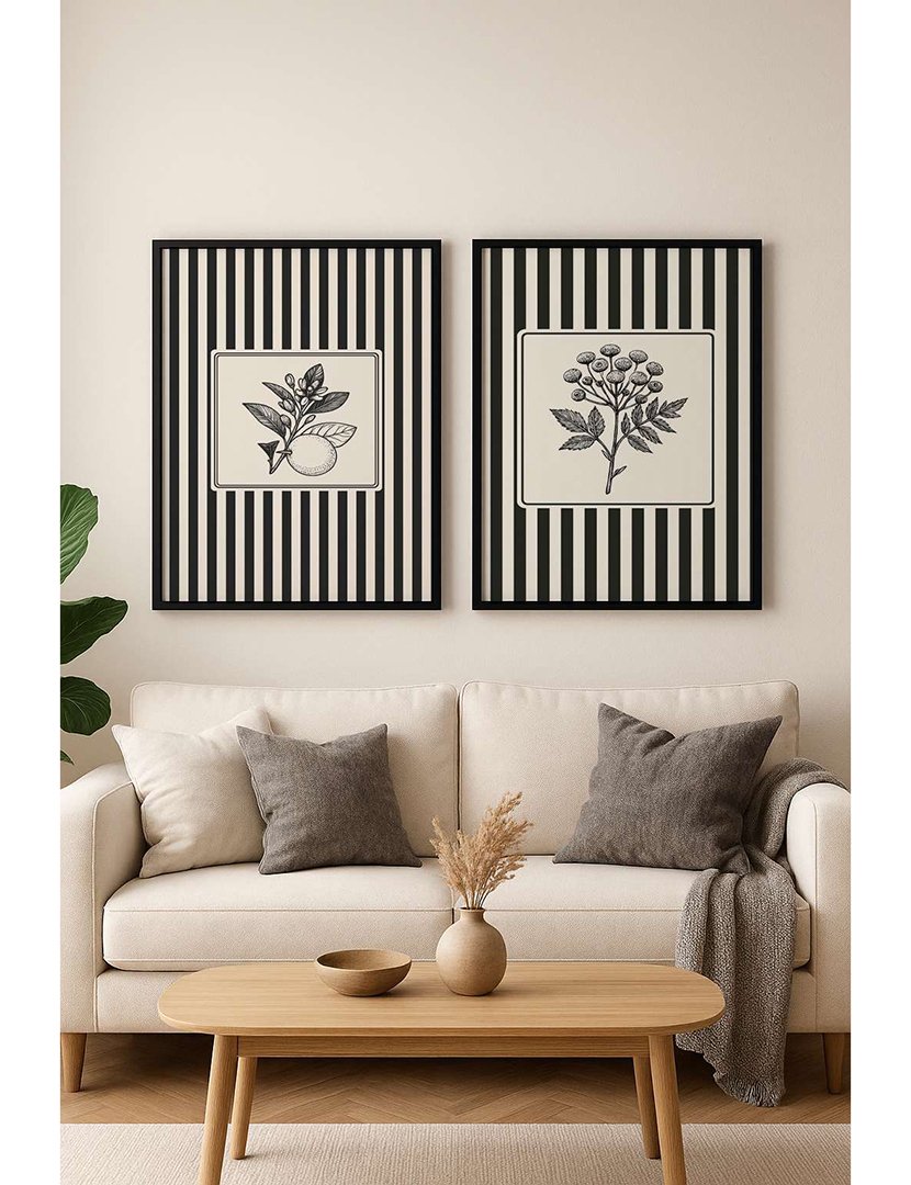 Conjunto 2 Quadros MDF Emoldurados Black&White Flowers