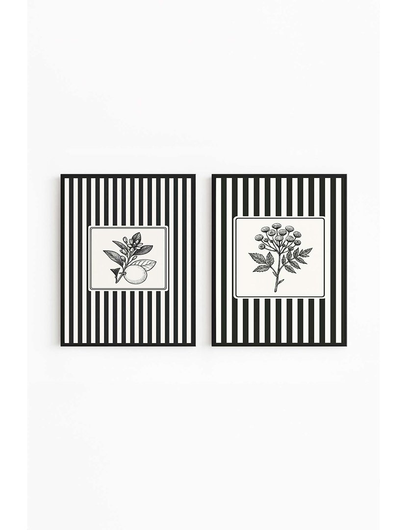 Conjunto 2 Quadros MDF Emoldurados Black&White Flowers