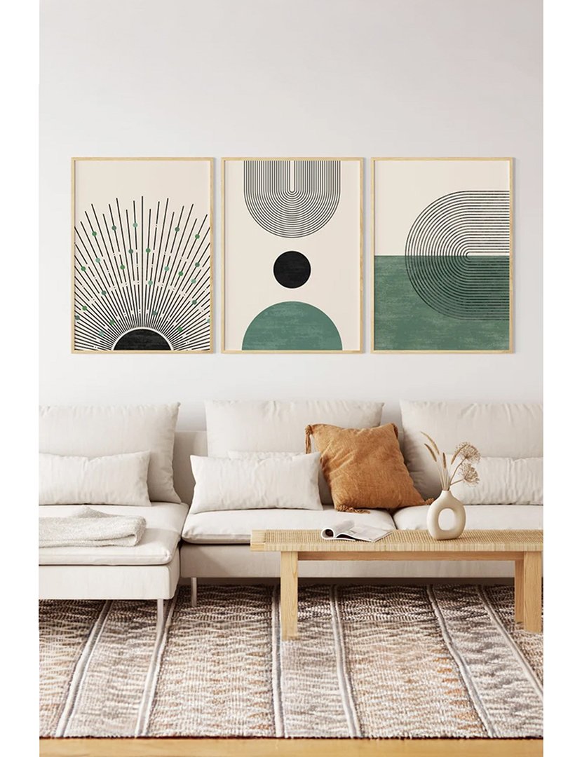 Conjunto 3 Quadros Emoldurados Green Mid Century