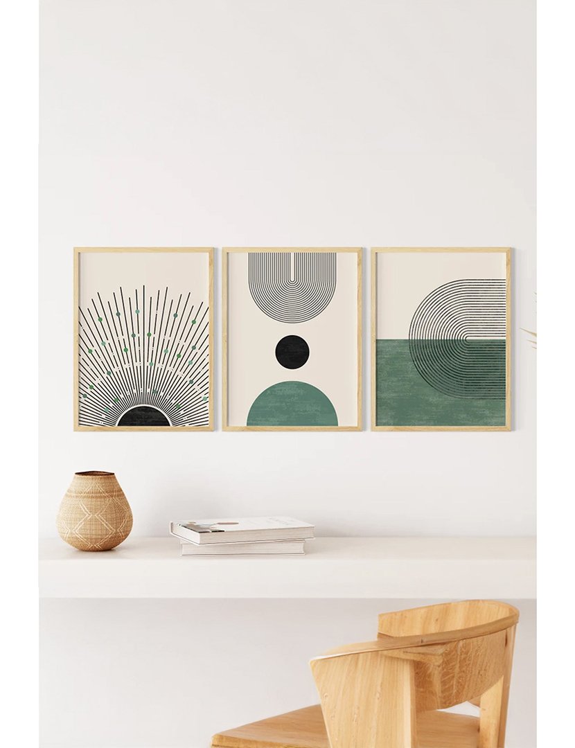 Conjunto 3 Quadros Emoldurados Green Mid Century