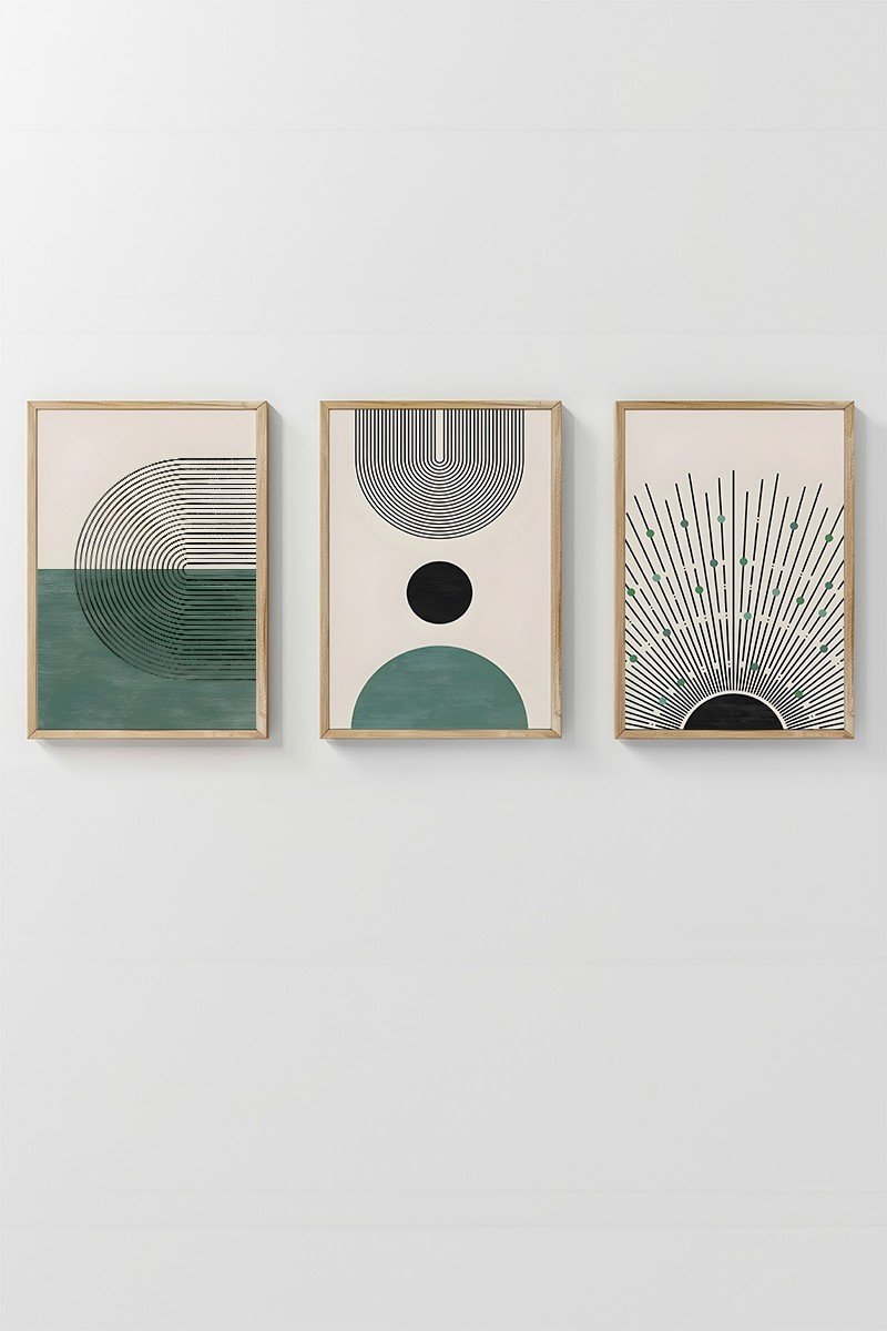 Conjunto 3 Quadros Emoldurados Green Mid Century