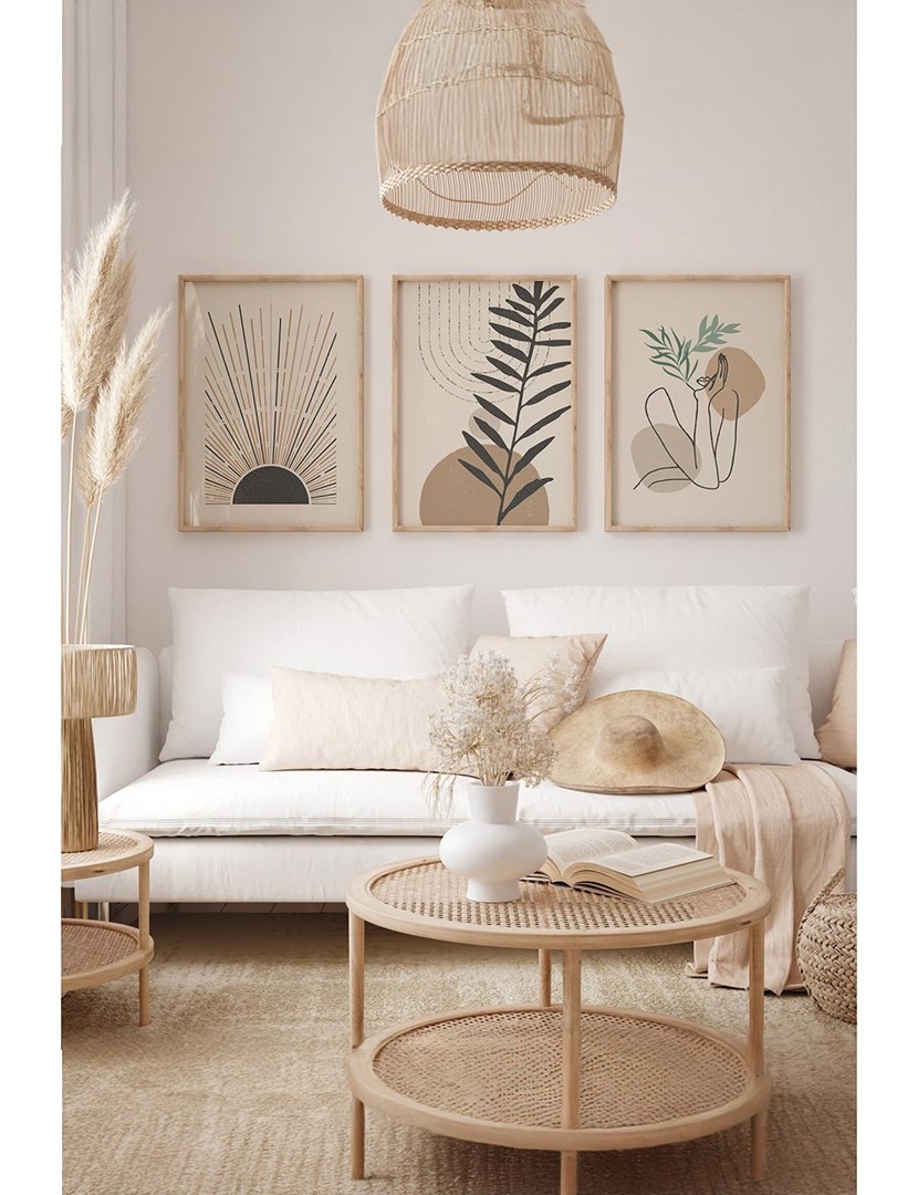 Conjunto 3 Quadros Emoldurados Cozy Leaves