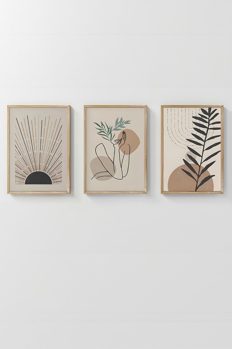 Conjunto 3 Quadros Emoldurados Cozy Leaves