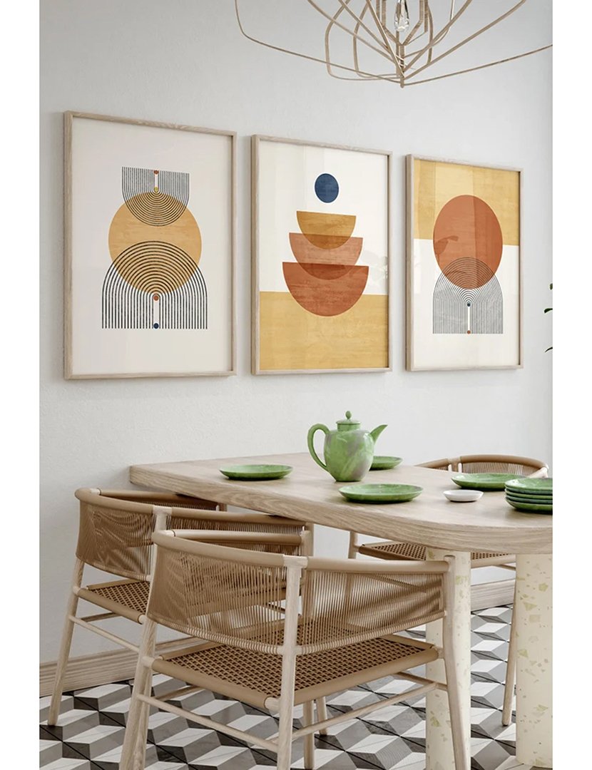 Conjunto 3 Quadros Emoldurados Earth Mid Century