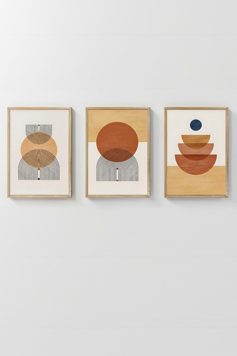 Conjunto 3 Quadros Emoldurados Earth Mid Century