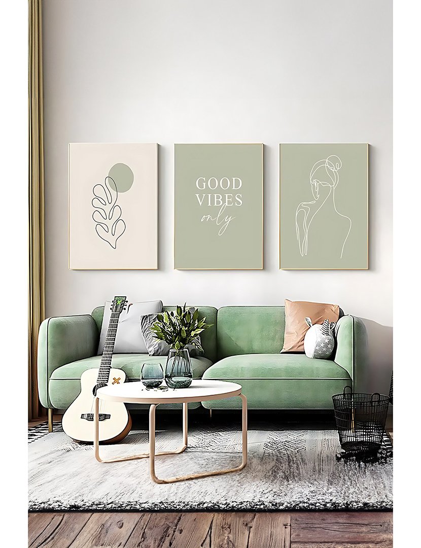 Conjunto 3 Quadros Emoldurados Good Vibes Only