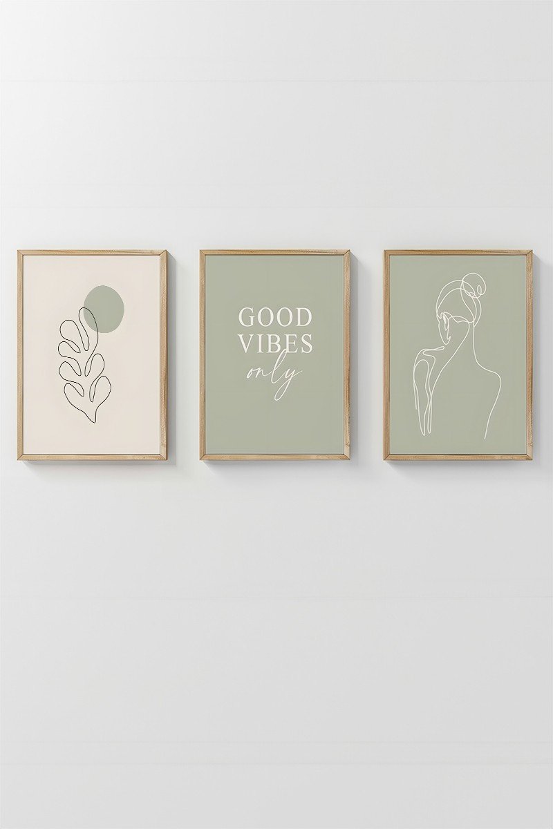 Conjunto 3 Quadros Emoldurados Good Vibes Only