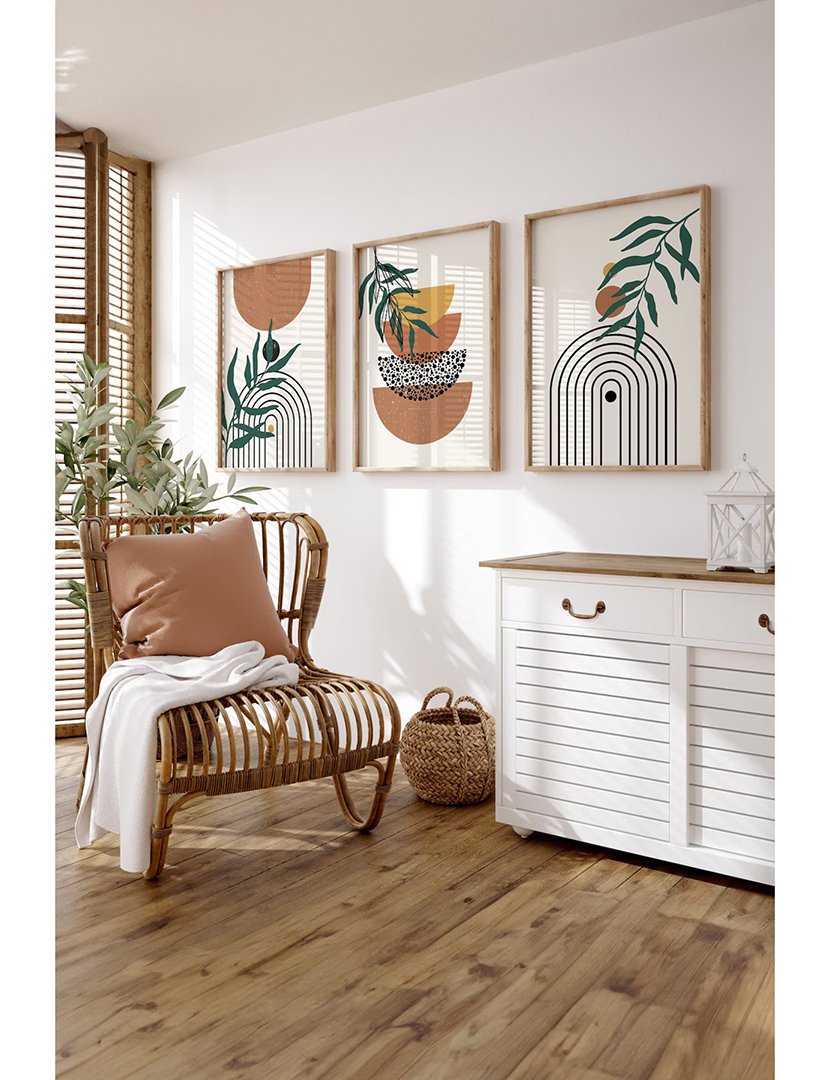 Conjunto 3 Quadros Emoldurados Pastel Mid Century