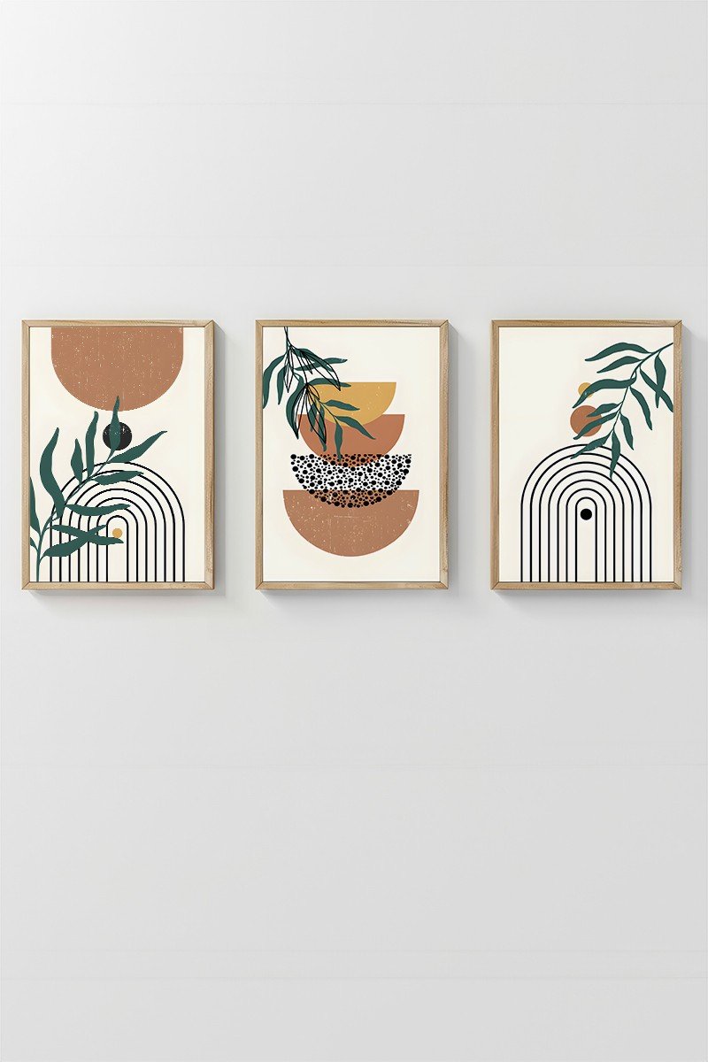 Conjunto 3 Quadros Emoldurados Pastel Mid Century