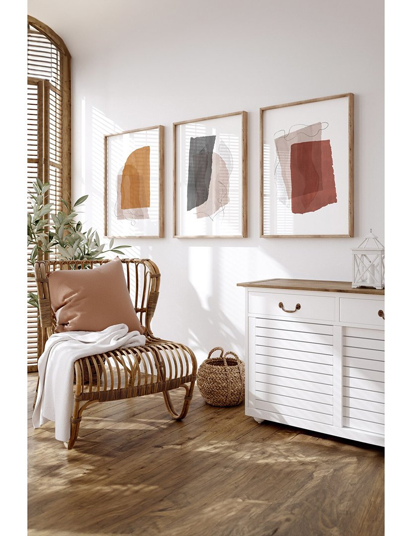 Conjunto 3 Quadros Emoldurados Squares Mid Century