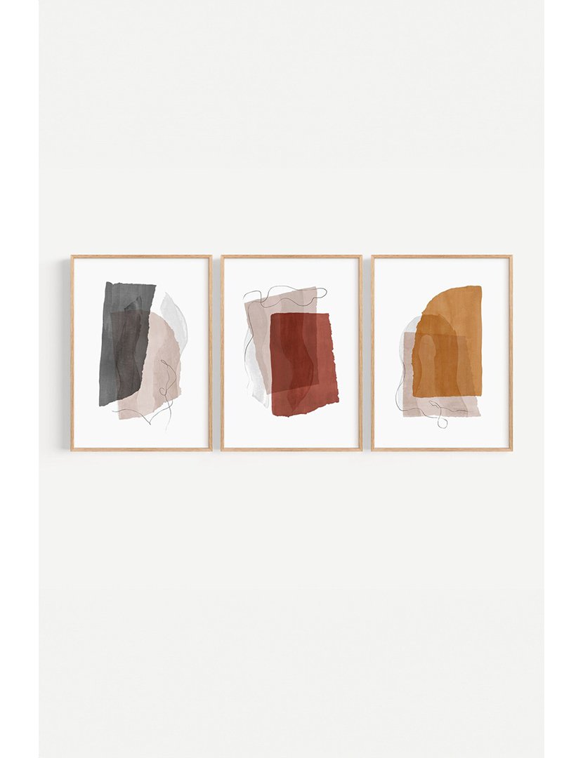 Conjunto 3 Quadros Emoldurados Squares Mid Century