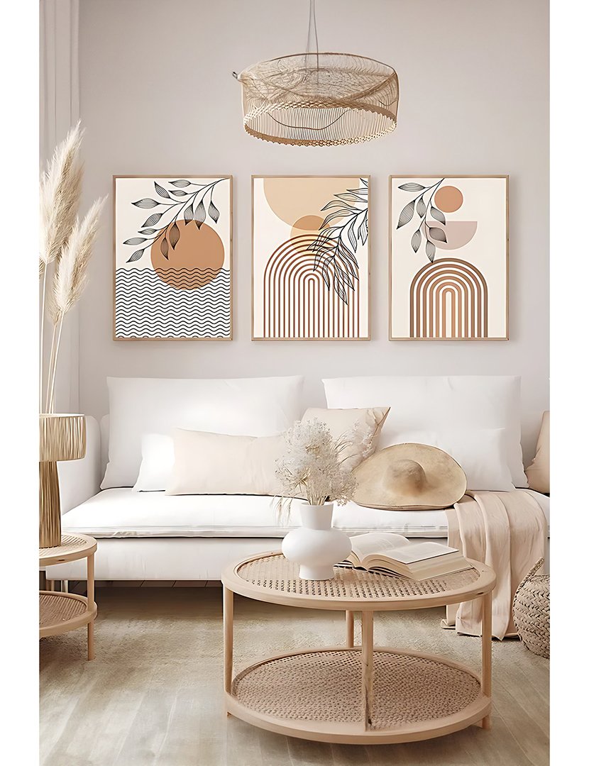 Conjunto 3 Quadros Emoldurados Tropical Mid Century