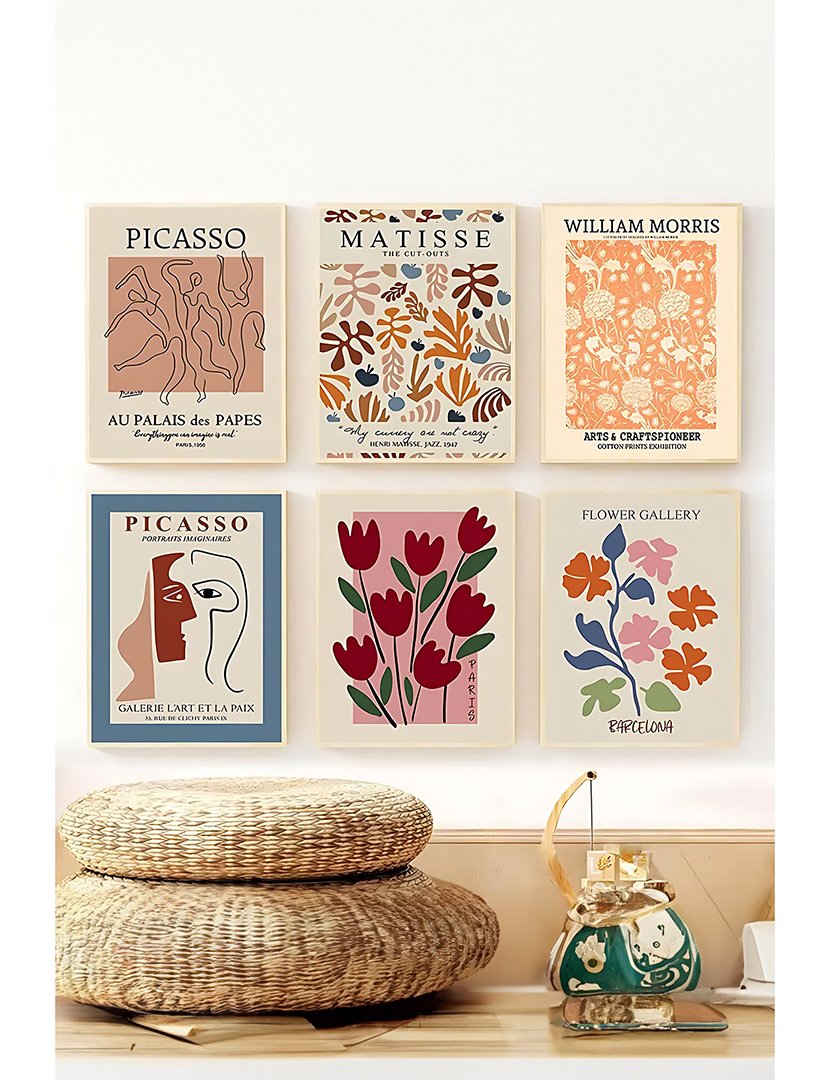 Conjunto 6 Quadros Emoldurados Picasso, Matisse, Morris