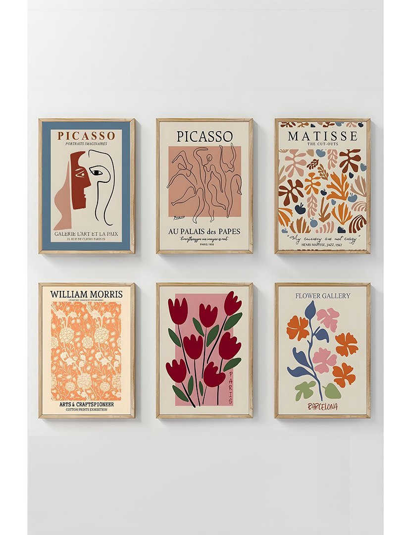 Conjunto 6 Quadros Emoldurados Picasso, Matisse, Morris
