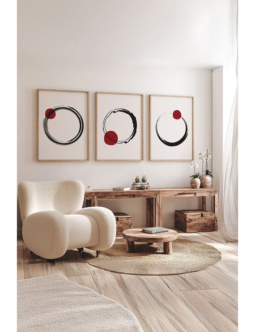 Conjunto 3 Quadros Emoldurados Circle Mid Century