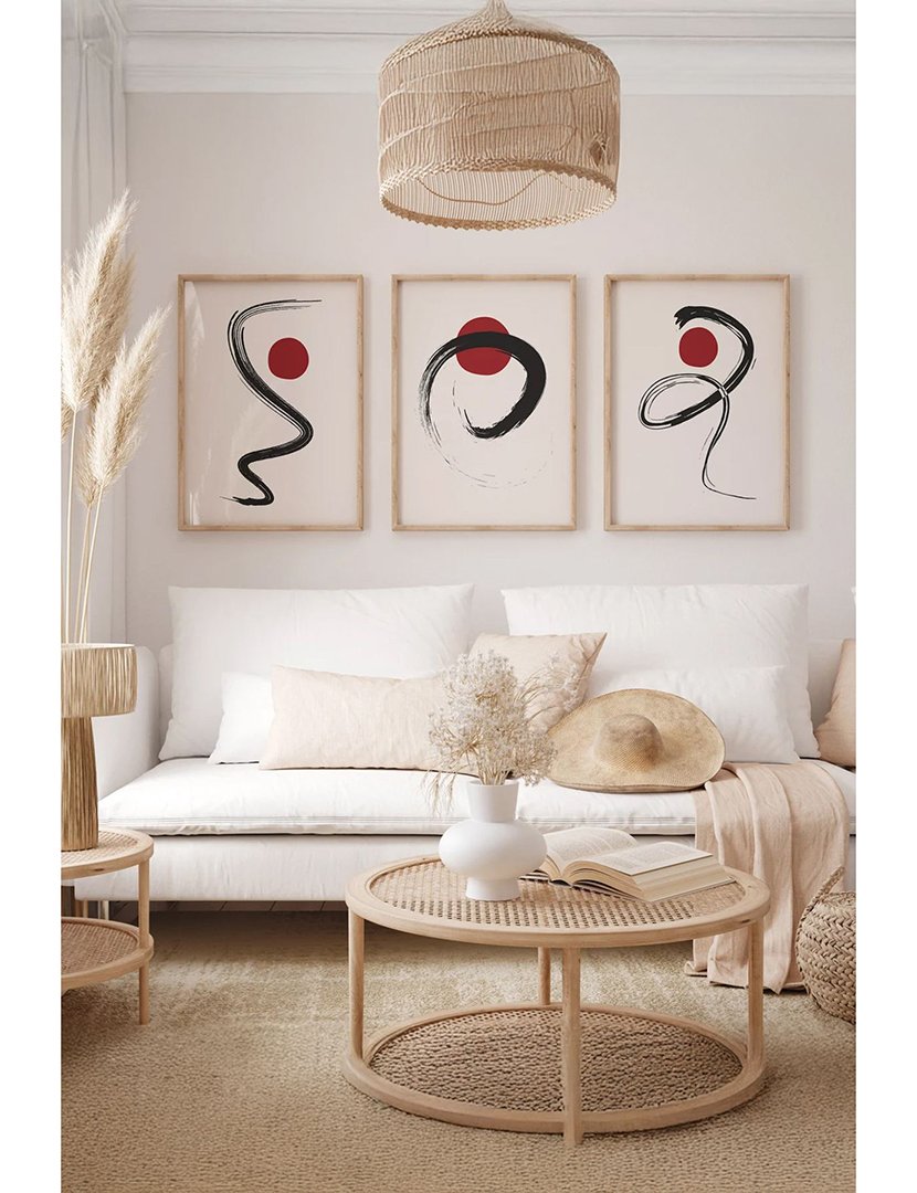 Conjunto 3 Quadros Emoldurados Lines Mid Century