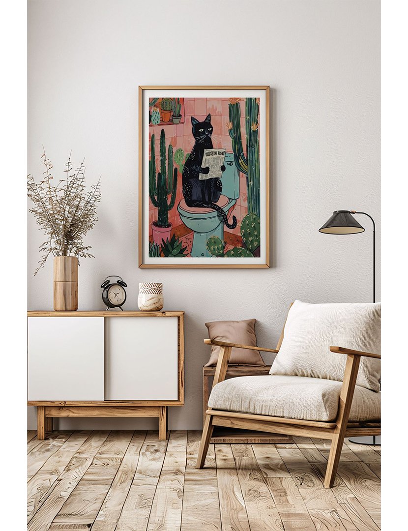 Quadro Emoldurado Toilette Cat