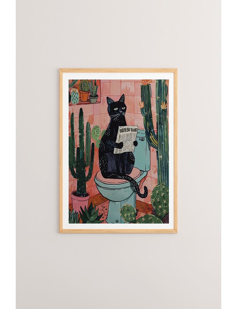 Quadro Emoldurado Toilette Cat
