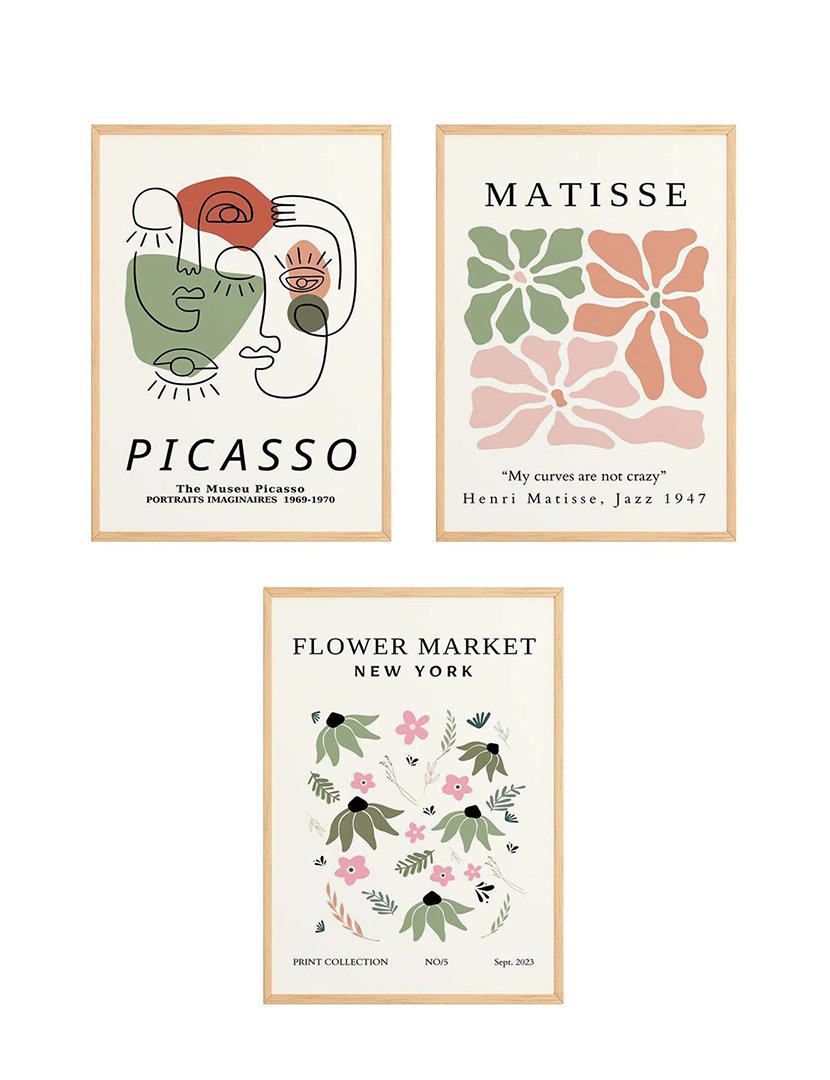 Conjunto 3 Quadros Emoldurados Flower Market