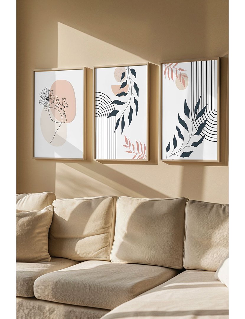 Conjunto 3 Quadros Emoldurados Nude Leaves