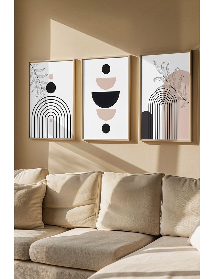 Conjunto 3 Quadros Emoldurados Mocca Mid Century