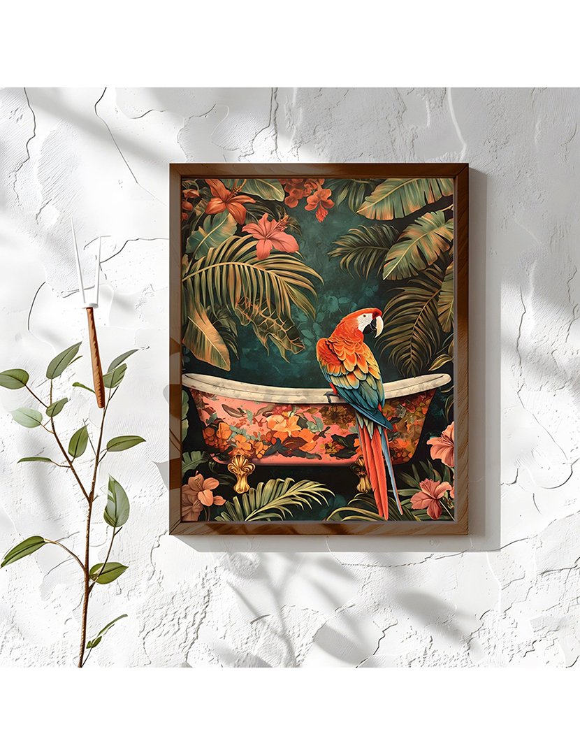 Quadro MDF Emoldurado Bath Parrot