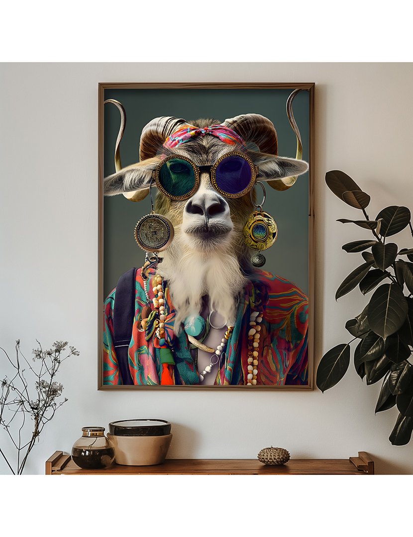 Quadro MDF Emoldurado Hippie Goat