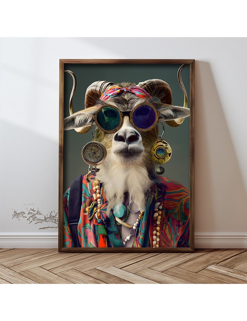 Quadro MDF Emoldurado Hippie Goat