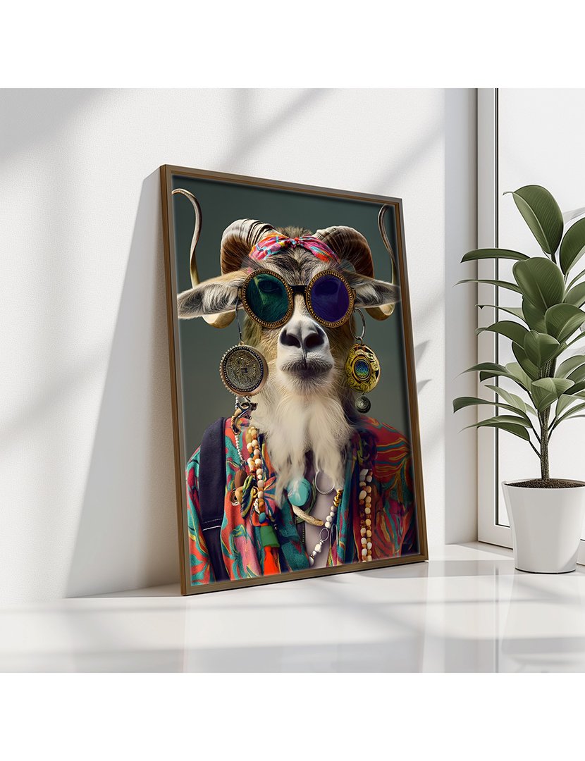 Quadro MDF Emoldurado Hippie Goat