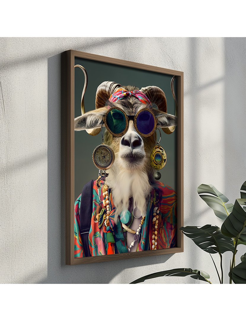 Quadro MDF Emoldurado Hippie Goat