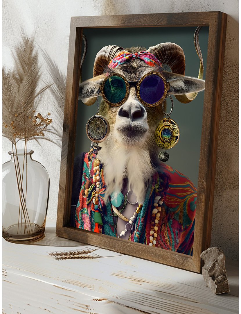 Quadro MDF Emoldurado Hippie Goat