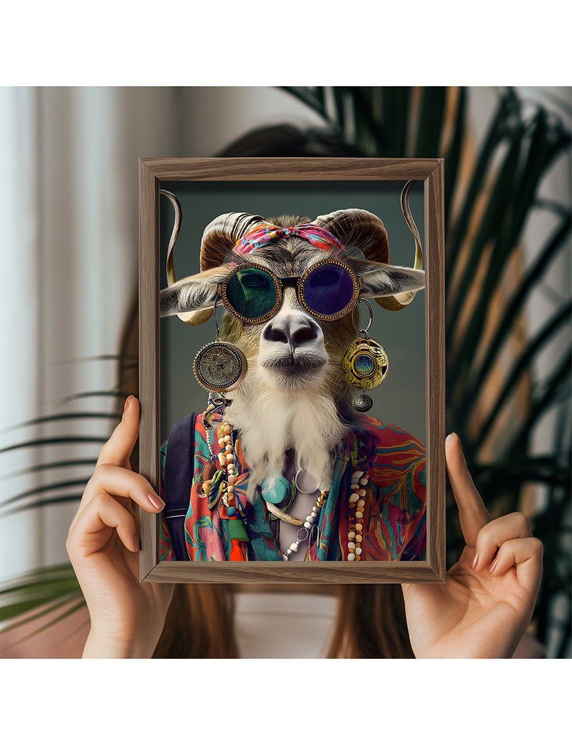 Quadro MDF Emoldurado Hippie Goat