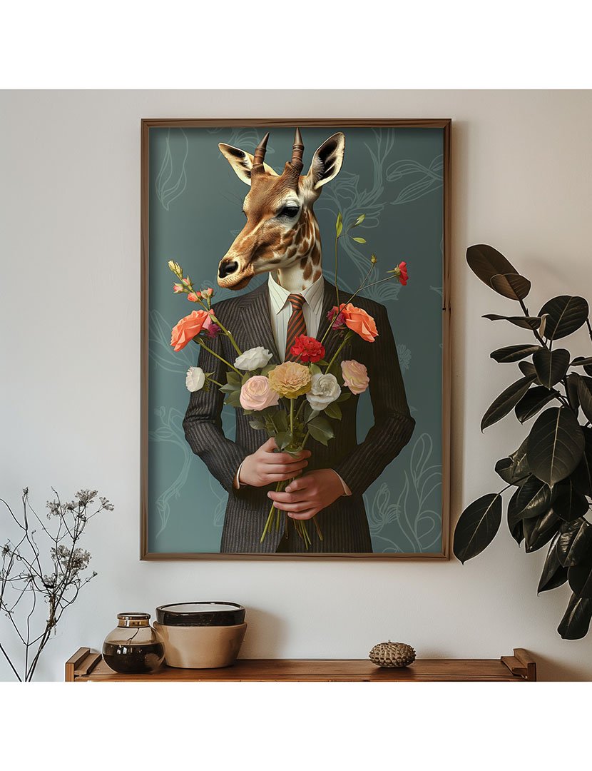 Quadro MDF Emoldurado Giraffe