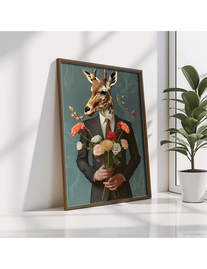 Quadro MDF Emoldurado Giraffe