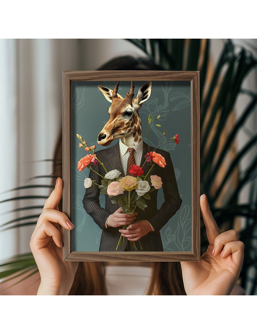 Quadro MDF Emoldurado Giraffe