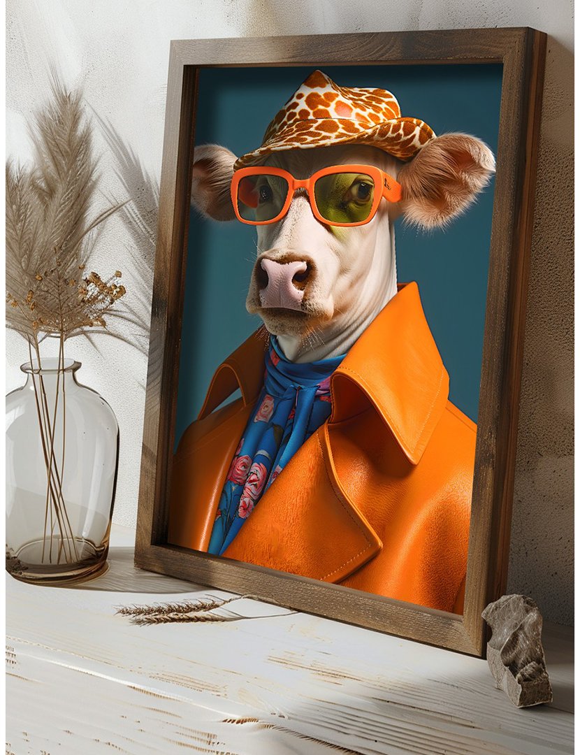 Quadro MDF Emoldurado Cow