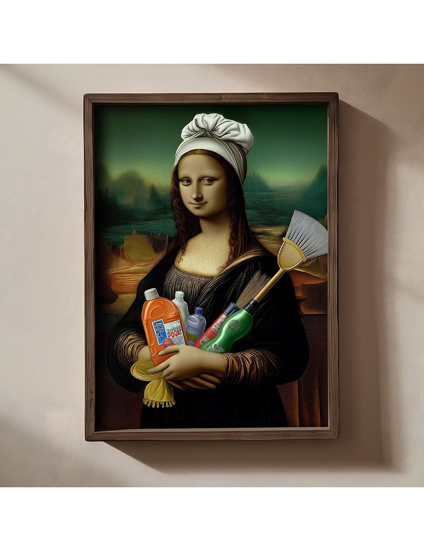 Quadro MDF Emoldurado Monalisa Cleaning